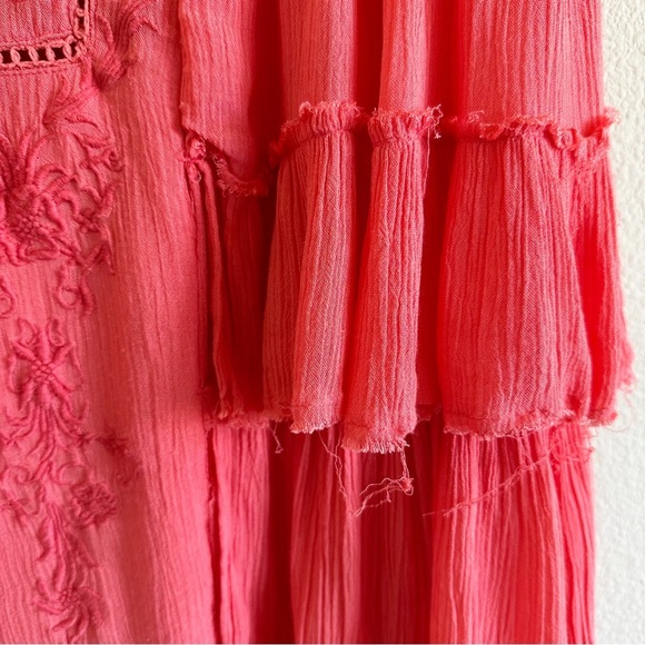 Free People Sunbeam Gauze Lace Tiered Dress Coral Size Small - Picture 9 of 15